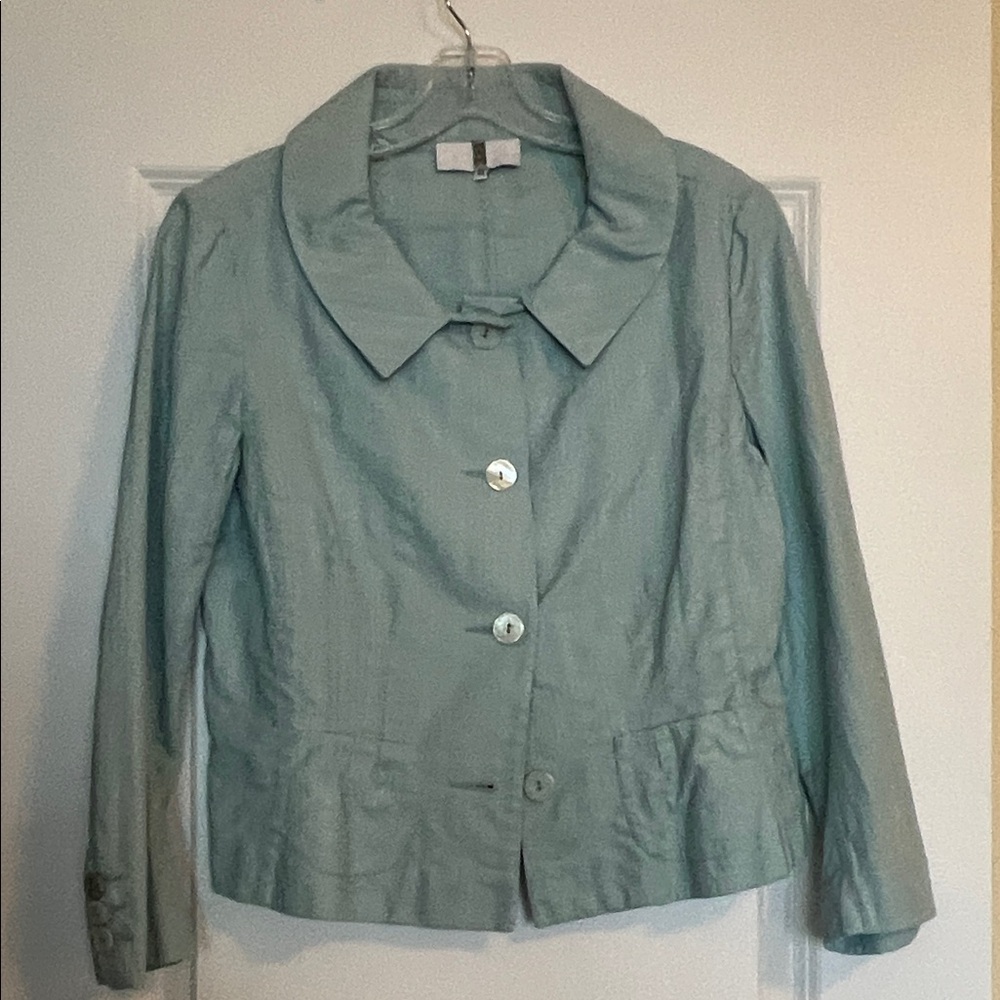 Vintage Irene Van Ryb Elegant Women's 100% Cotton Light Blue Jacket